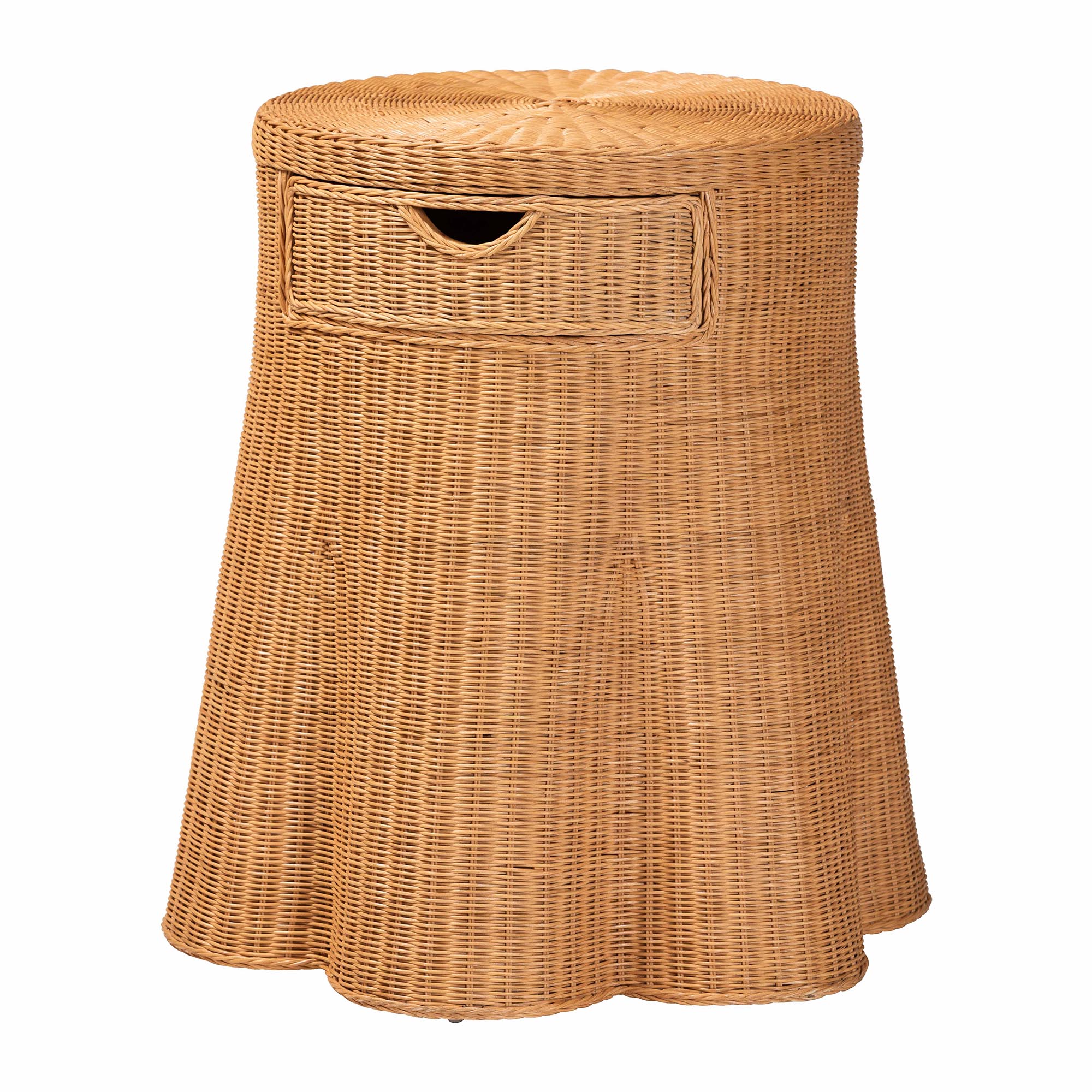 bali & pari Dayo Scalloped Natural Rattan Console Table with Drawer - Handwoven Wicker Accent Table with Flared Skirt, Coastal Boho Style for Entryway or Living Room, Round Affordable modern furniture in Chicago, classic living room furniture, modern console table, cheap console table